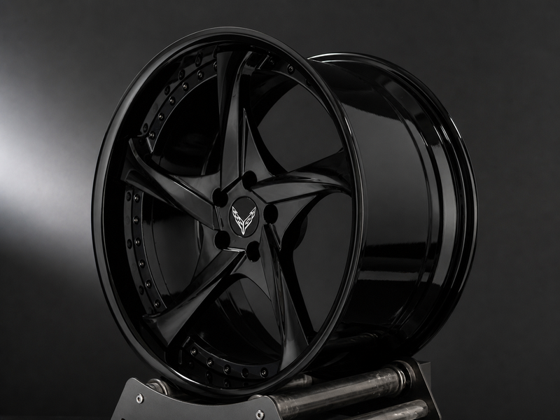 2025 Corvette C8 E-Ray custom forged wheels gloss black, 20x10, 21x13 setup