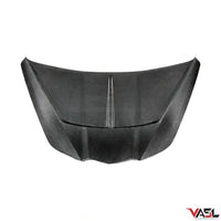 VASL Performance carbon fiber front hood, rendered in full view, showcasing the aggressive design and aerodynamic lines