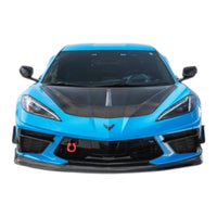 Chevrolet Corvette C8 equipped with VASL carbon fiber front hood, rendered on vehicle showing fitment and alignment in realistic setting