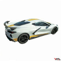 Corvette C8 equipped with VASL Carbon Fiber Side Skirts，highlighting aggressive stance and aerodynamic profile
