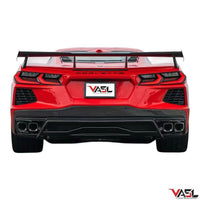 Close-up of VASL Carbon Fiber High Wing Spoiler showing weave, 3D structure, and aerodynamic contours for Corvette C8 Z51