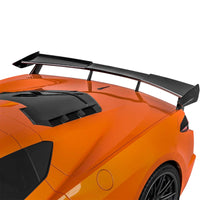 Close-up of VASL Carbon Fiber High Wing Spoiler showing weave, 3D structure, and aerodynamic contours for Corvette C8 Z51
