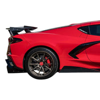 Close-up of VASL Carbon Fiber High Wing Spoiler showing weave, 3D structure, and aerodynamic contours for Corvette C8 Z51