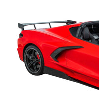Close-up of VASL Carbon Fiber High Wing Spoiler showing weave, 3D structure, and aerodynamic contours for Corvette C8 Z51