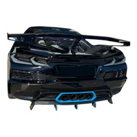 Black Chevrolet Corvette C8 Z06 equipped with VASL carbon fiber rear diffuser, emphasizing rear bumper integration and aerodynamic profile