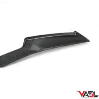 VASL carbon fiber rear spoiler, shown from rear three-quarter angle highlighting aggressive OEM 5V5 design