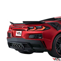 Corvette C8 Z06 in outdoor performance setting with VASL carbon fiber rear spoiler, highlighting rear stance and sporty profile