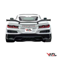 Rear view of VASL pre-preg carbon fiber high wing spoiler for Corvette C8 Z06 and E-Ray