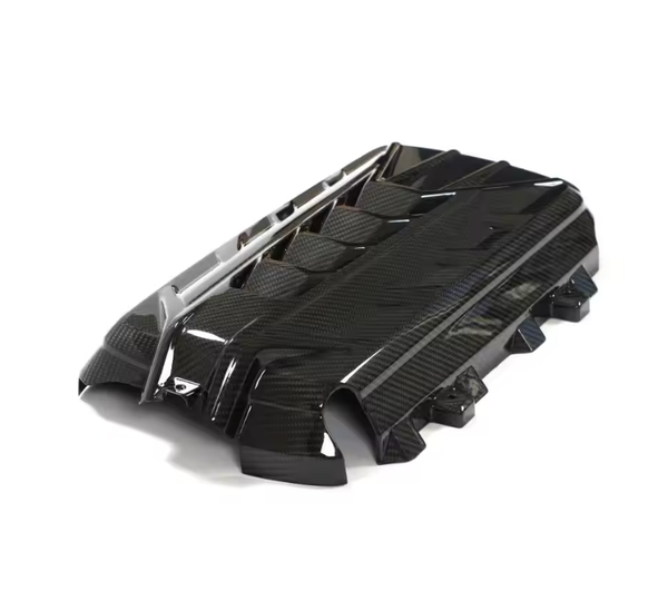 VASL Performance OEM-style dry carbon fiber LT2 engine cover front view for Corvette C8 Z51