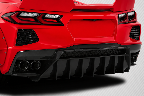 VASL Performance finned carbon fiber rear diffuser installed on Corvette C8 Stingray