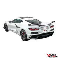 Corvette C8 Z06 rear aero setup with VASL carbon fiber high wing spoiler