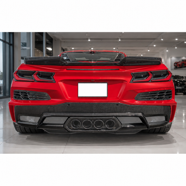 VASL Performance carbon fiber rear bumper diffuser installed on Corvette C8 Z06 E-Ray