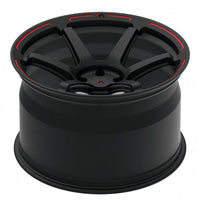 VP01 forged concave wheels for Corvette C8 – 6-spoke detail close-up Gloss black and red custom aftermarket rims