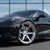 Close-up of VASL VP02 forged concave wheel on a Chevrolet Corvette C8, highlighting the concave design, finish, and precise fitment