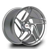 Render of VP05 forged monoblock wheels for Corvette C8, showing detailed wheel geometry and chrome finish, photorealistic 4K visualization