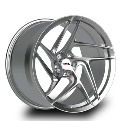 Render of VP05 forged monoblock wheels for Corvette C8, showing detailed wheel geometry and chrome finish, photorealistic 4K visualization