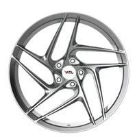 Render of VP05 forged monoblock wheels for Corvette C8, showing detailed wheel geometry and chrome finish, photorealistic 4K visualization