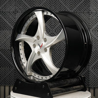 VP08 2024 Corvette C8 Stingray Z51 custom aftermarket 5-spoke deep lip rims with brushed aluminum spokes gloss black barrel and black screws by VASL Performance
