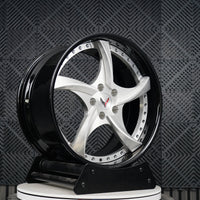 VP08 2024 Corvette C8 Stingray Z51 2-piece forged 5-spoke deep lip wheel side angle in brushed aluminum and gloss black by VASL Performance