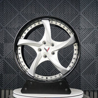 VP08 2024 Corvette C8 Stingray Z51 5-spoke deep lip forged wheel front view brushed aluminum spokes gloss black lip and barrel by VASL Performance