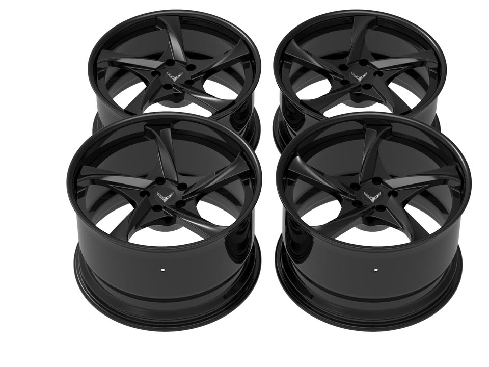 black forged wheels Corvette C8 E-Ray aggressive stance