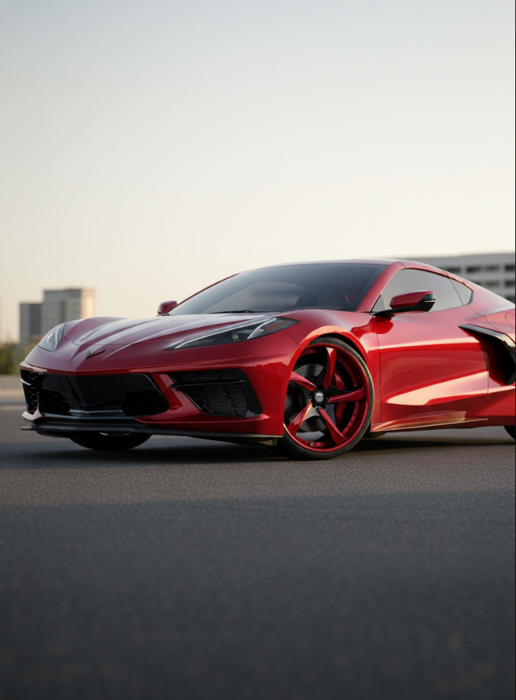 Chevrolet Corvette C8 with VP09 Forged 5-Spoke Directional Wheels, emphasizing aggressive stance, premium forged construction, and street-ready aesthetics.