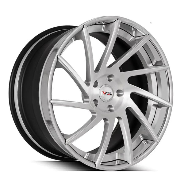 Close-up of VASL VP10 forged 2-piece custom wheel on Chevrolet Corvette C8, highlighting lightweight forged construction and precise fitment