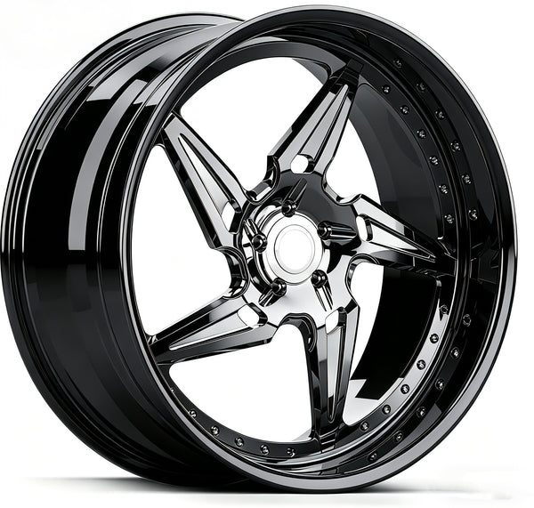Black chrome custom 5 spoke wheels for Corvette C8 Z06 and E-Ray, ZR1, perfect deep dish style, custom built per order. 