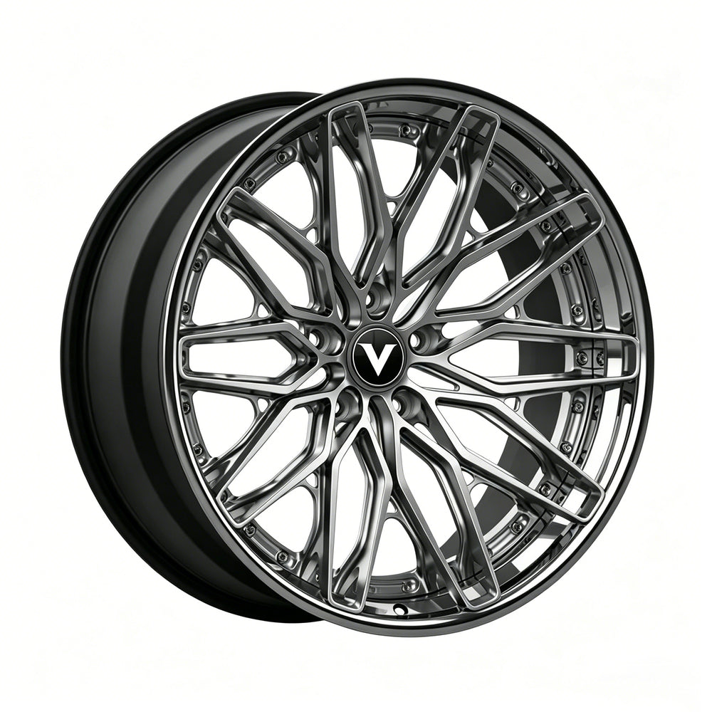 VP12 gunmetal gray 2-piece forged wheels with polished lip for Corvette C8