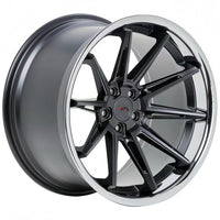 Close-up of forged 2-piece Corvette C8 wheel showing polished lip and concave face