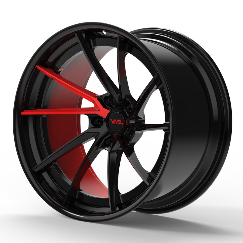 Red and black C8 Corvette aftermarket wheels 2 piece forged concave