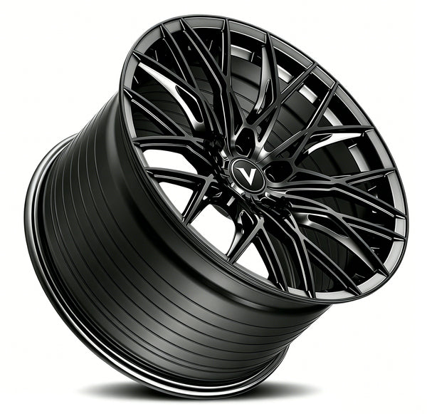 black multi spoke concave aftermarket wheels for corvette c8 stingray deep concave design