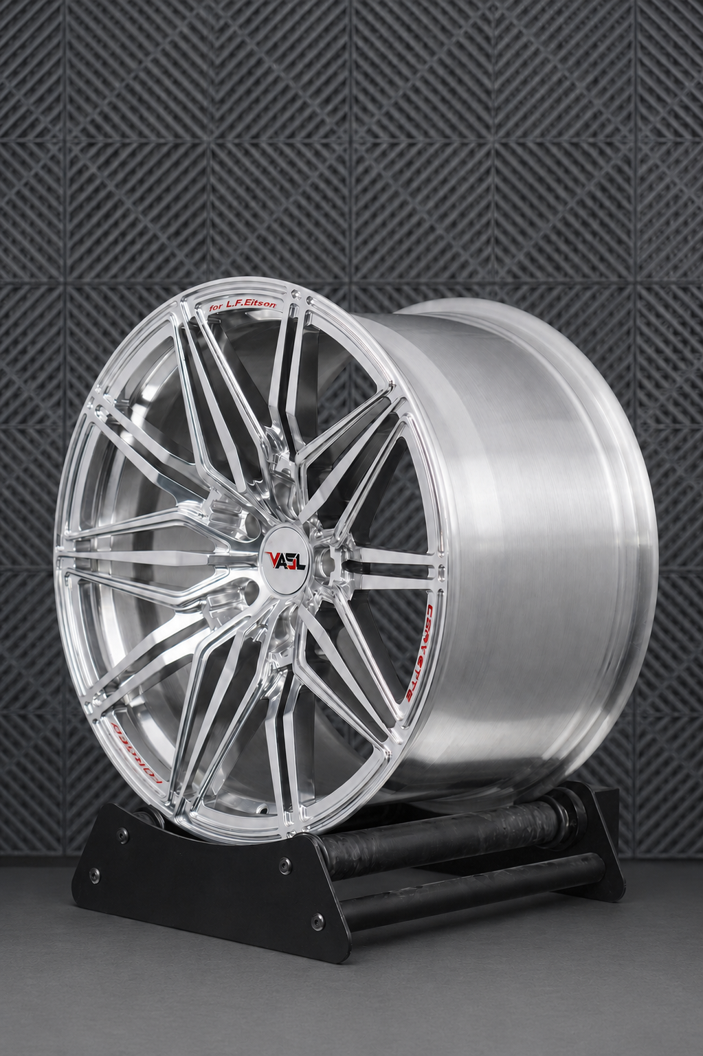 VP30 Corvette C8 Stingray high polished aluminum aftermarket rims multi-spoke monoblock angle view