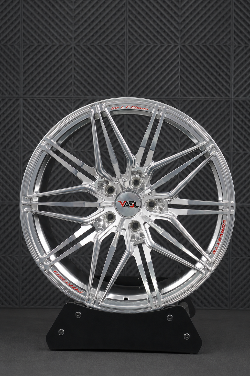 VP30 multi-spoke high polished aluminum forged wheel detail for Corvette C8 Stingray